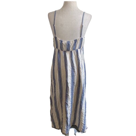 Roxy Sweetest Step Linen Blend Striped Midi Dress Blue Cream Size Medium - Picture 6 of 13
